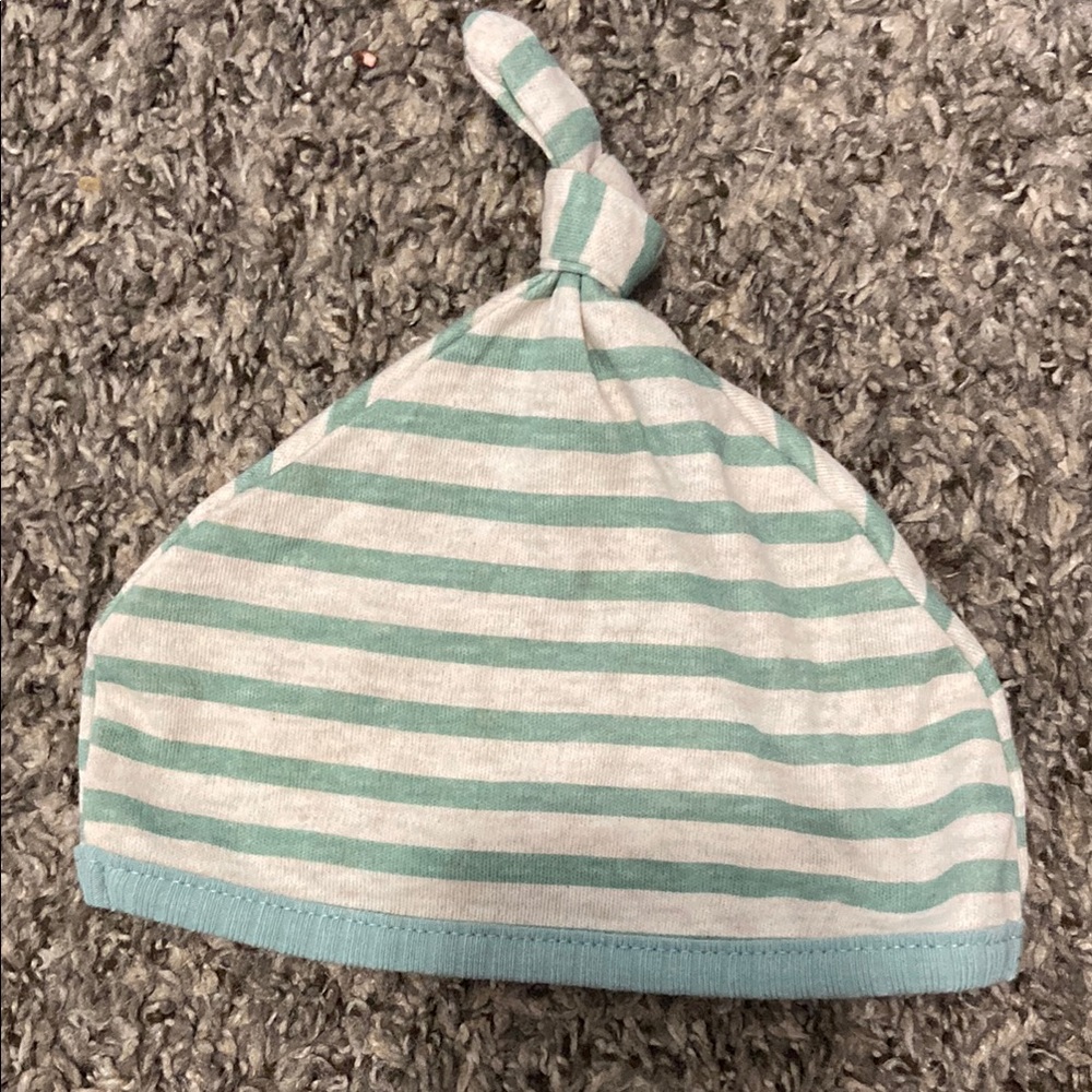 Striped Kids Knot Hat - Green and White
